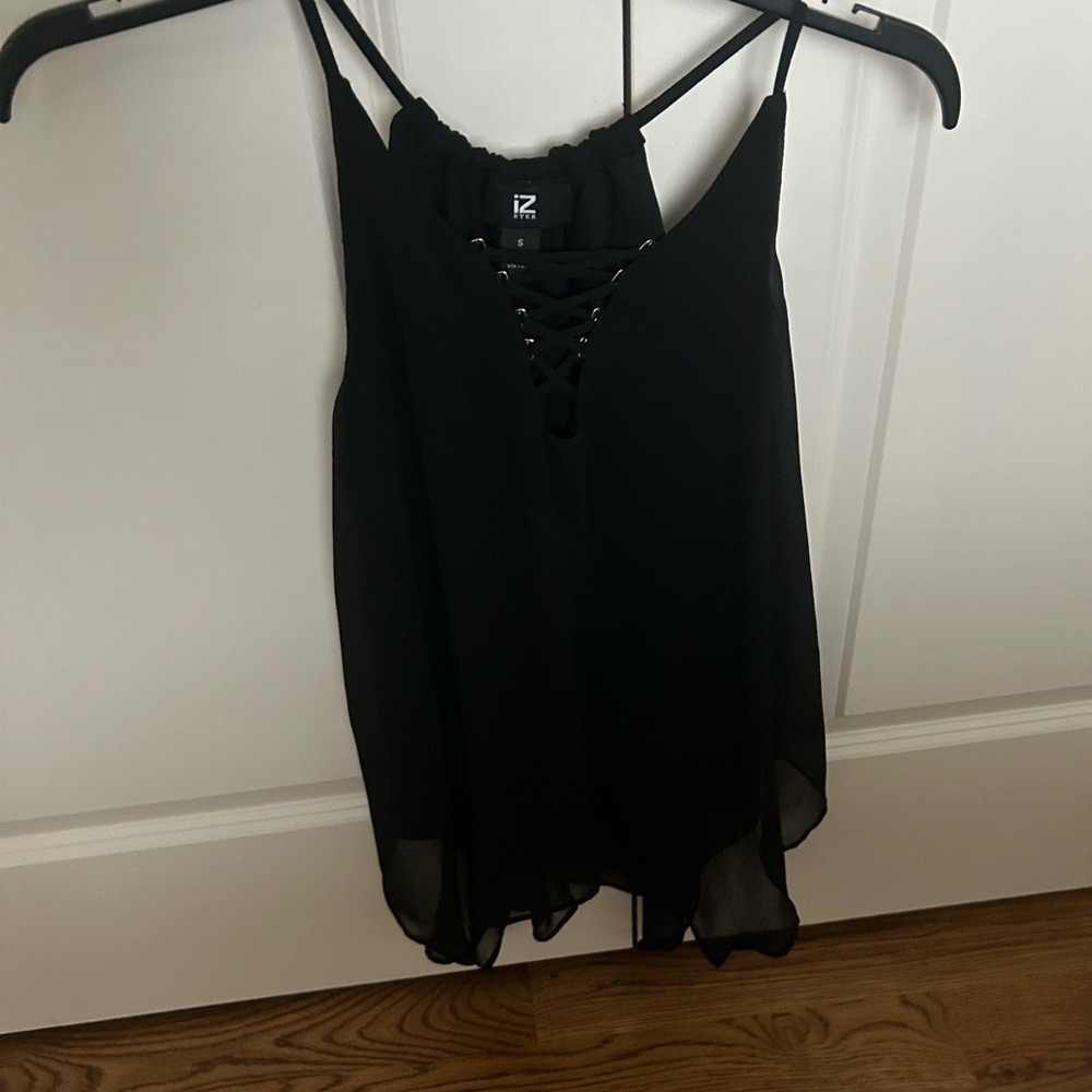 Iz Byer Black Asymmetrical Tie Front Camisole